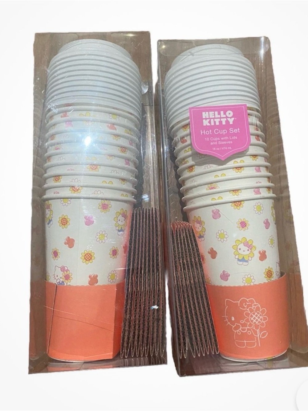 Hello Kitty Pink and White Floral Hot Cup Set with Coral Sleeves